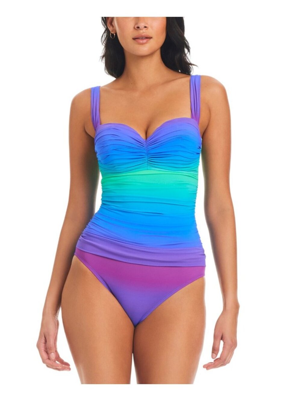 NWT Bleu By Rod Beattie Moment Shirred Bandeau One-Piece Swimsuit Blue Multi 6